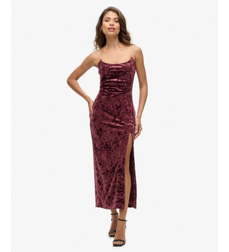 Superdry Velvet long dress Diamonte maroon