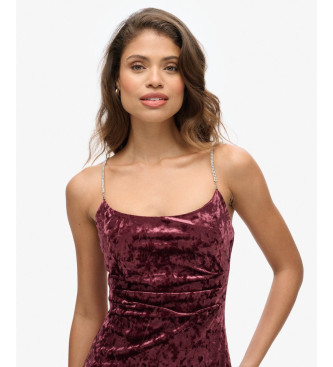 Superdry Velvet long dress Diamonte maroon