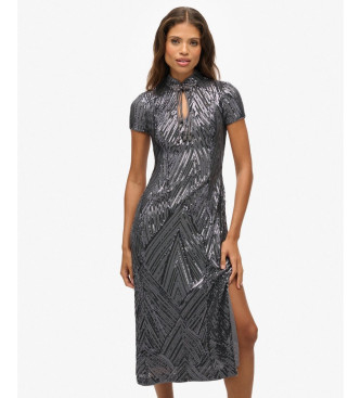 Superdry Abito midi grigio con paillettes mandarino