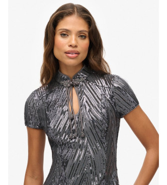 Superdry Abito midi grigio con paillettes mandarino