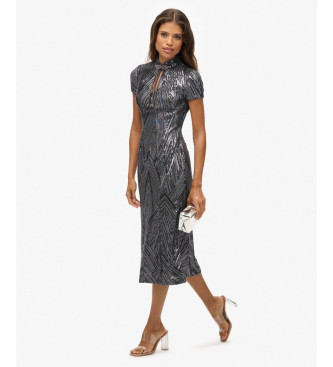 Superdry Abito midi grigio con paillettes mandarino