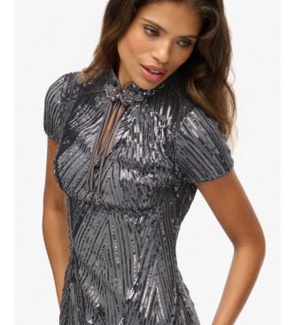 Superdry Abito midi grigio con paillettes mandarino