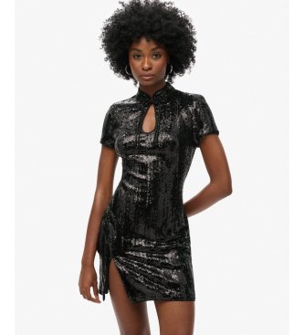 Superdry Mandarin Sequin-klänning svart