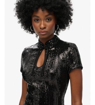 Superdry Mandarin Sequin-klänning svart