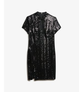 Superdry Mandarin Sequin-klänning svart
