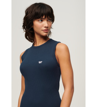 Superdry Midi Tight Fitted Navy Ribbed Dress