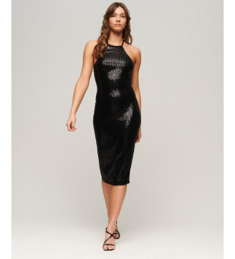 Superdry Midi dress with halter neckline in black sequins