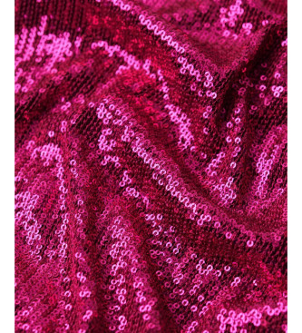 Superdry Różowa sukienka midi z cekinowym dekoltem w szpic