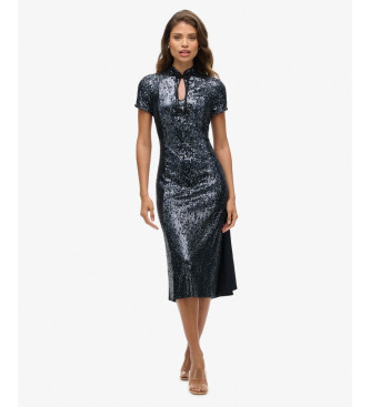 Superdry Black midi dress with sequins and mao collar