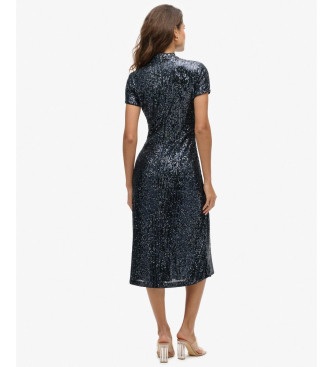 Superdry Black midi dress with sequins and mao collar