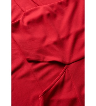 Superdry Pletena midi obleka z rdečim izrezom