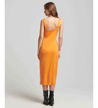 Superdry Dzianinowa sukienka midi z kwadratowym dekoltem pomarańczowa