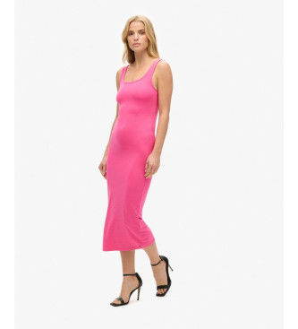 Superdry Vestido midi de punto con escote cuadrado rosa