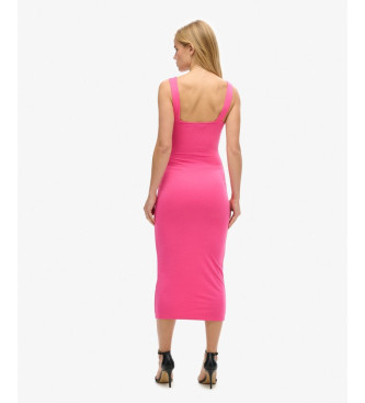 Superdry Knitted midi dress with square neckline pink