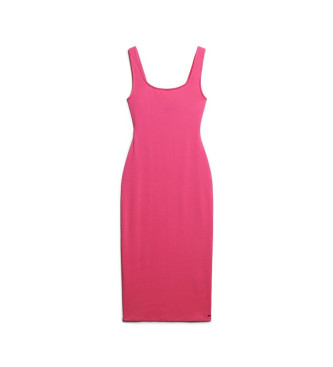 Superdry Vestido midi de punto con escote cuadrado rosa