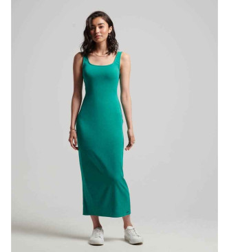 Superdry Gebreide midi-jurk met groene vierkante halslijn