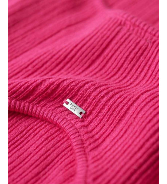 Superdry Pletena midi obleka z odprtim hrbtom roza barve