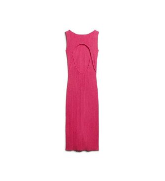 Superdry Dzianinowa sukienka midi z odkrytymi plecami, różowa