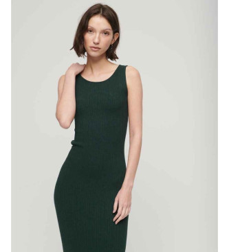 Superdry Dzianinowa sukienka midi z odkrytymi plecami zielona