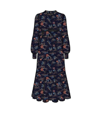 Superdry Granatowa sukienka midi z długim rękawem