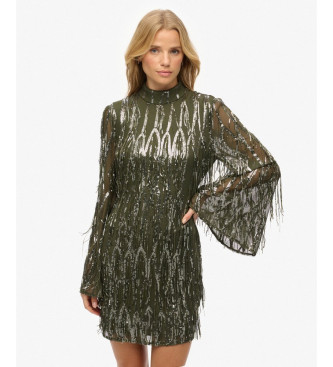 Superdry Grn minikjole med pailletter og frynser