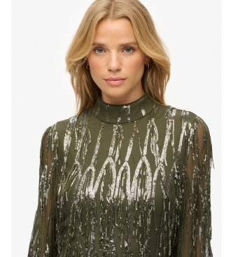 Superdry Grn minikjole med pailletter og frynser