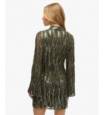 Superdry Grn minikjole med pailletter og frynser