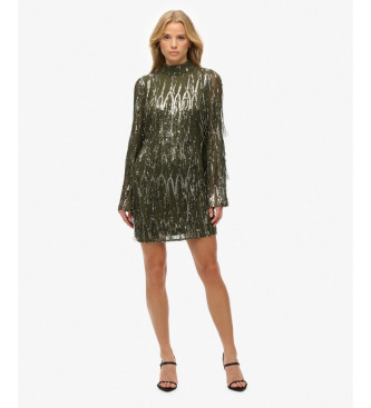 Superdry Grn minikjole med pailletter og frynser