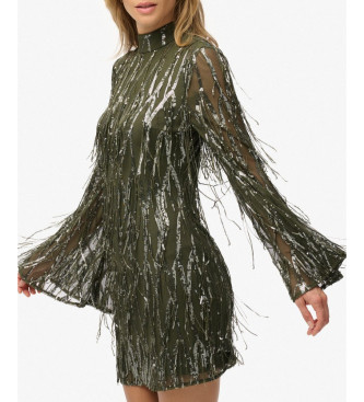 Superdry Grn minikjole med pailletter og frynser