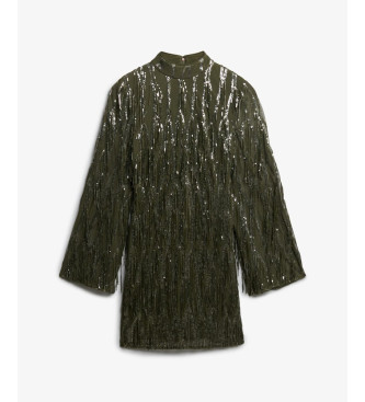Superdry Grn minikjole med pailletter og frynser