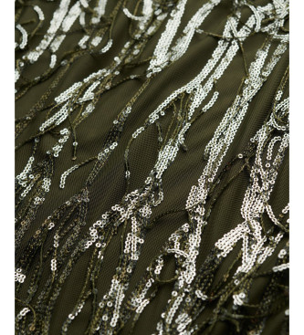 Superdry Grn minikjole med pailletter og frynser