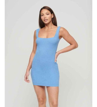 Superdry Dzianinowa sukienka mini z odkrytymi plecami niebieska