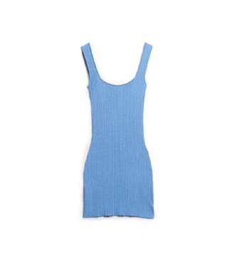 Superdry Pletena mini obleka z odprtim hrbtom modra