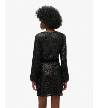 Superdry Sequin Velvet Wrap-klänning svart