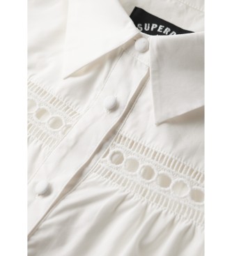 Superdry Vestido camisero con mezcla de encaje blanco