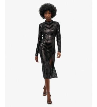 Superdry Schwarzes Chevron-Kleid mit offenem Rücken