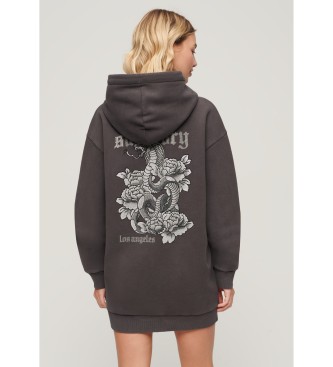 Superdry Klnning med huva och strass Tattoo svart