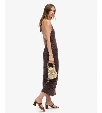 Superdry Braunes Halter-Kleid aus Häkelstoff