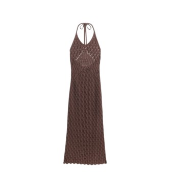 Superdry Braunes Halter-Kleid aus Häkelstoff