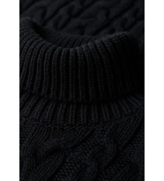 Superdry Črna pletena obleka z osmicami in zavihanim ovratnikom