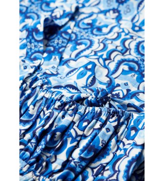 Superdry Blauwe jurk met geknoopte bandjes op de rug