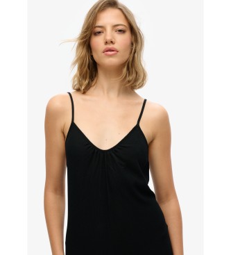 Superdry Dolga črna obleka brez naramnic