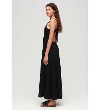 Superdry Długa sukienka z czarnymi marszczonymi ramiączkami