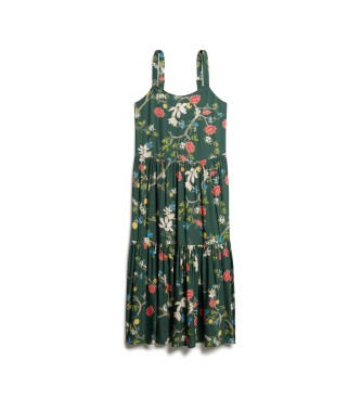 Superdry Long tiered dress in green fabric