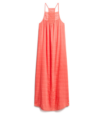 Superdry Długa sukienka plażowa z dekoltem halter w kolorze koralowym