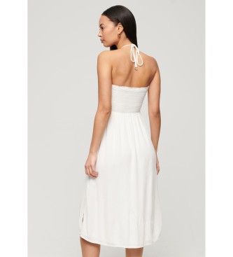 Superdry Biała falbaniasta sukienka plażowa midi