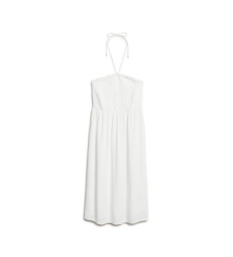 Superdry Biała falbaniasta sukienka plażowa midi