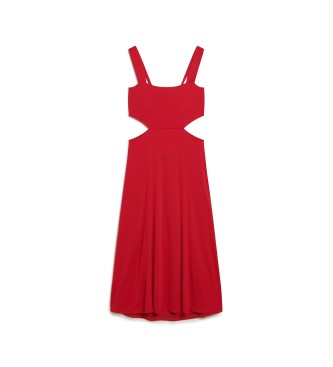 Superdry Dzianinowa sukienka midi z czerwonym wycięciem