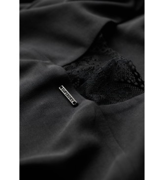 Superdry Pletena midi obleka s čipko na hrbtu v črni barvi