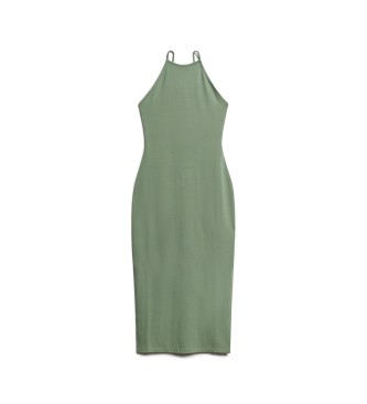 Superdry Gebreide midi-jurk met groen kant op de rug